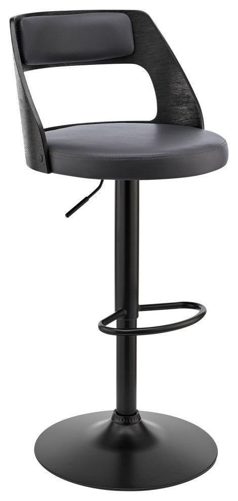 Gray Upholstered Black Base Adjustable Swivel Bar Stool