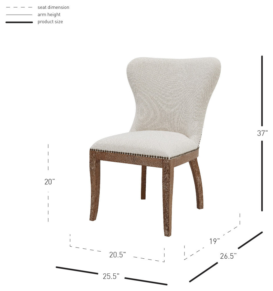 Dorsey Dining Side Chair Drift Wood Legs, Set of 2, Cardiff Cream, Fabric