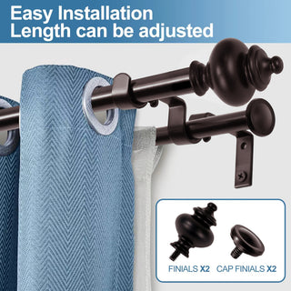 Round Urn Adjustable Double Curtain Rod Set, 5/8", Bronze, 28"-48"