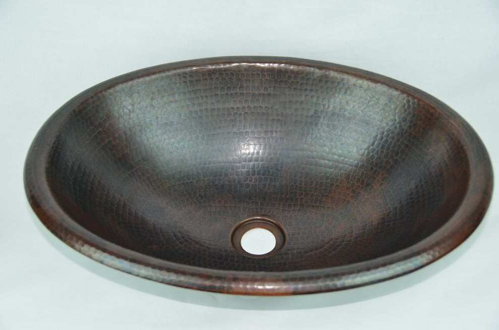 19" oval copper sink top mount