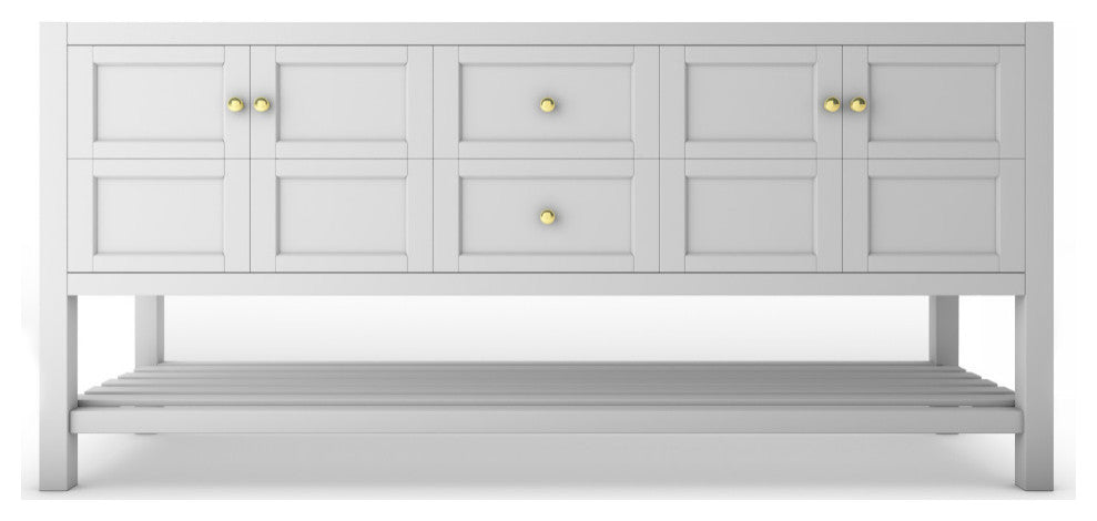 CastelloUSA Alicia 72" Freestanding Vanity, Base Only, White, Gold Handles