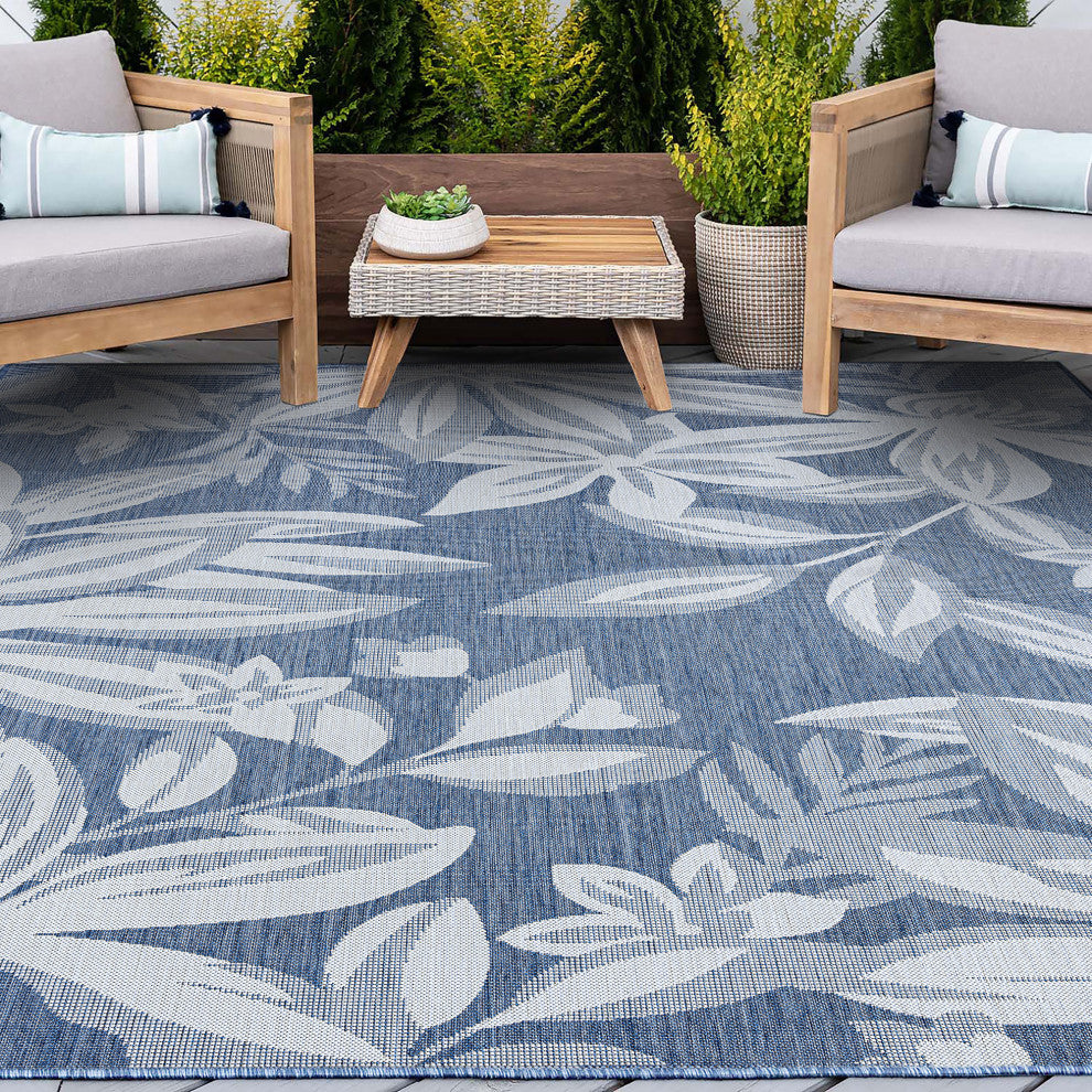 Edda Transitional Floral Indoor Rug, Blue/Cream, 7'11"x10'3"