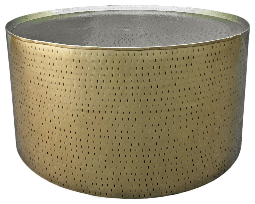 Hammered Brass Drum Coffee Table