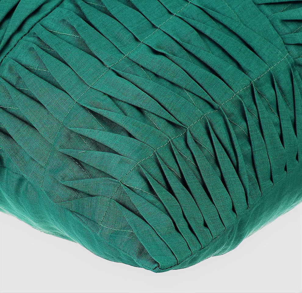 Green Throw Pillow Covers 16"x16" Cotton, Dark Green Pintuck Block