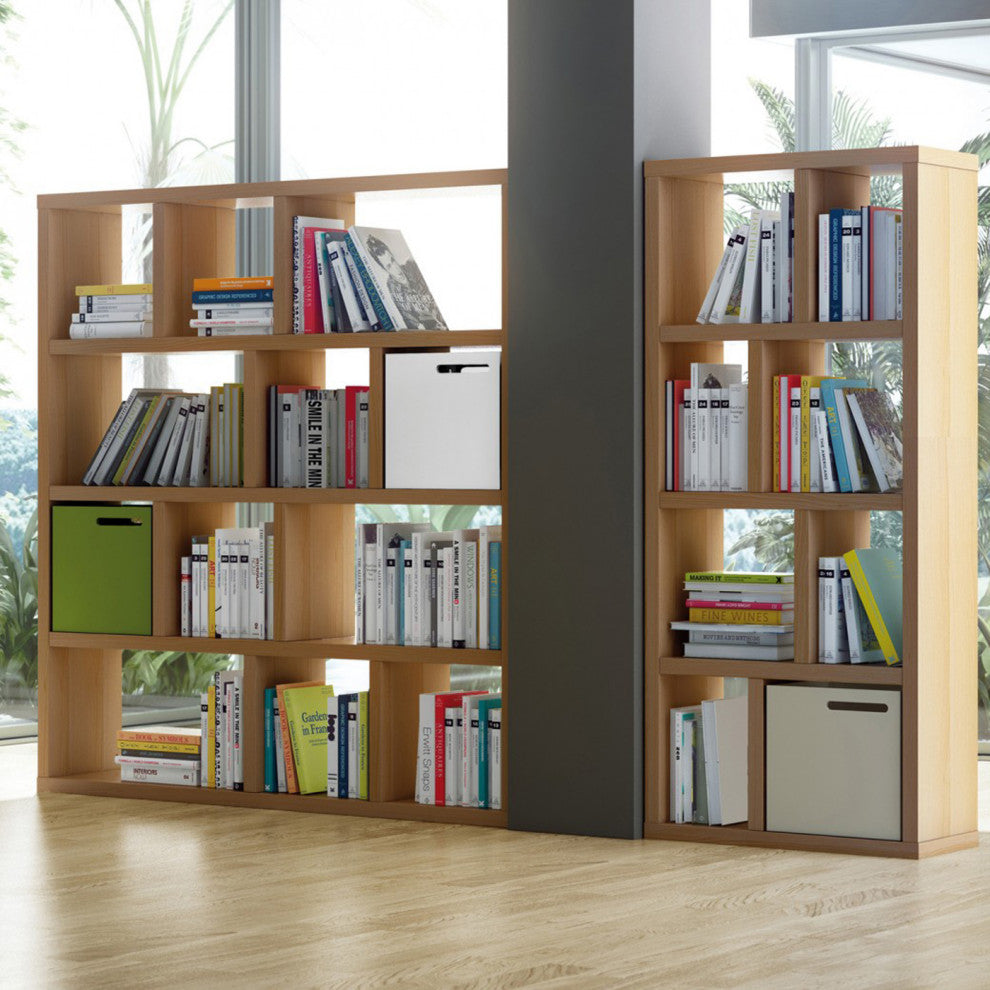 Modern Large Thick Wood Modular Bookcase, Oak