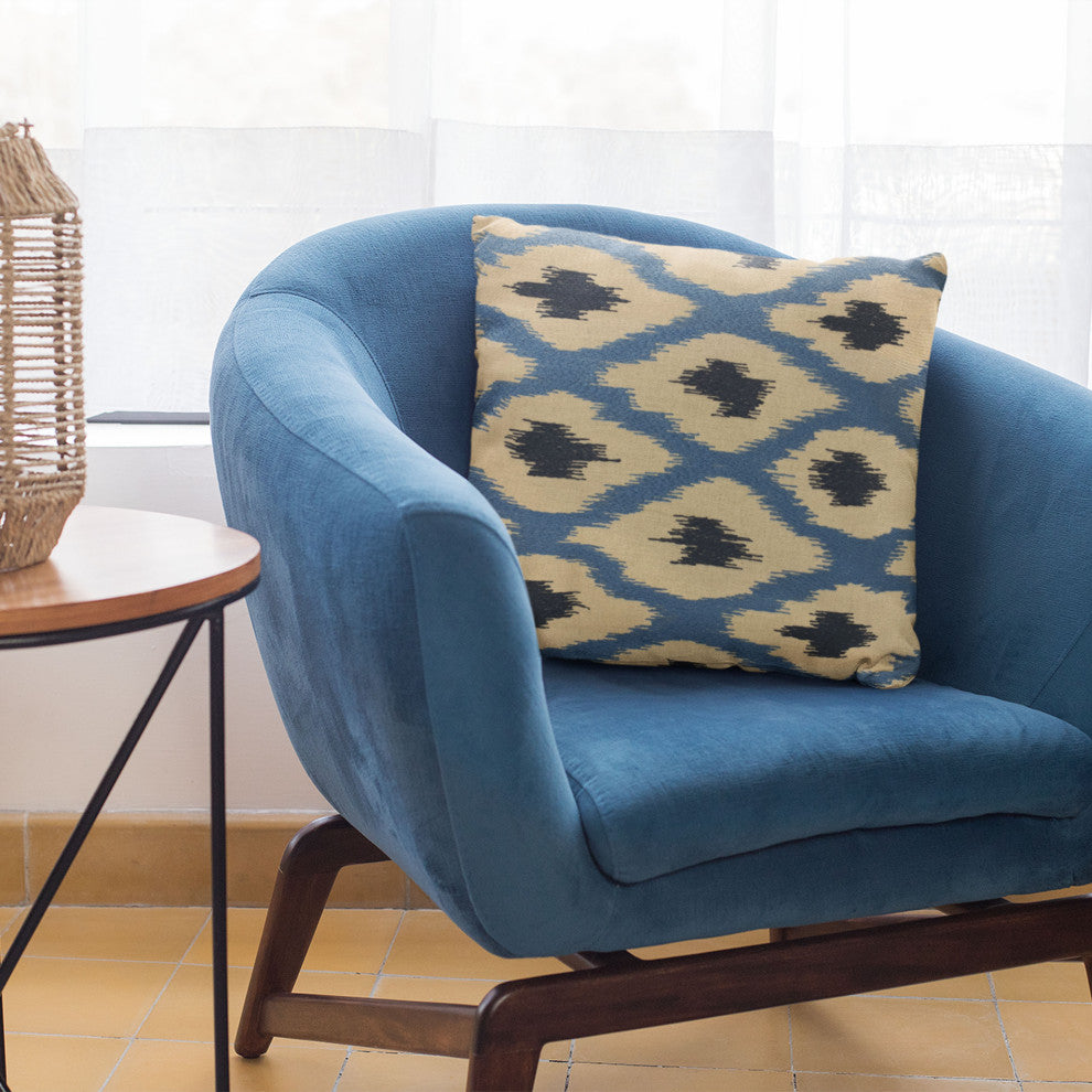 Plutus Blue Color Stitched Dot Luxury Throw Pillow, 26"x26"