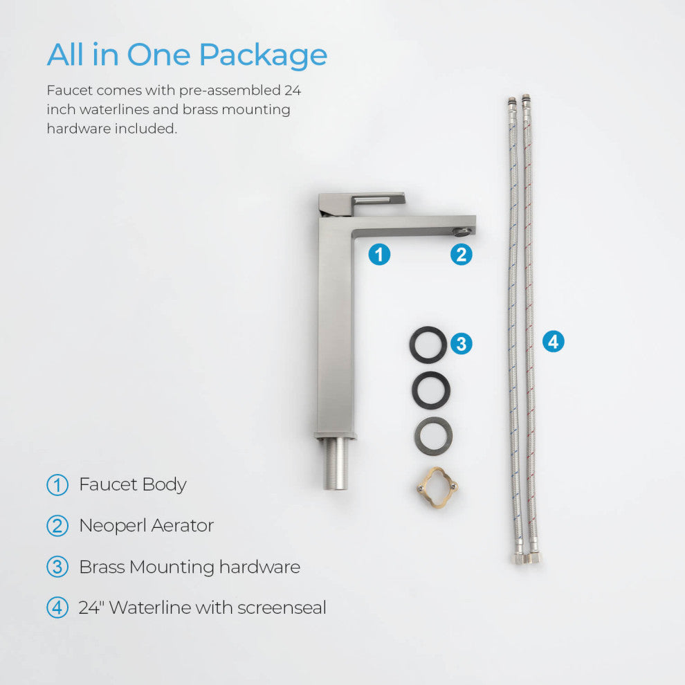 Cubic Single Handle Vessel Sink Faucet KBF1003, Brush Nickel, W/ Drain