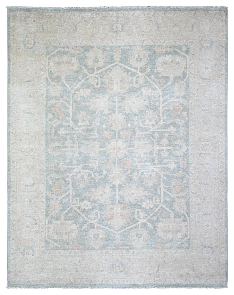 Cadet Gray Finer Peshawar Extra Soft Wool Hand Knotted Oriental Rug 7'11"x9'7"