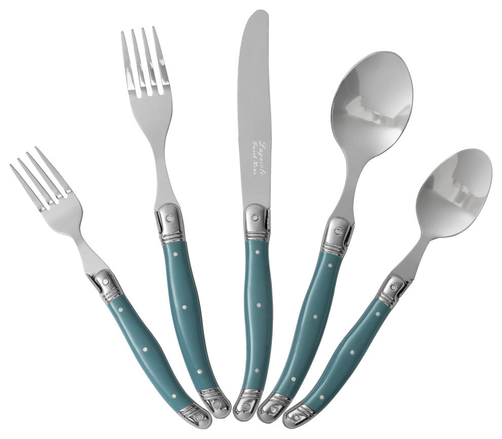 French Home Laguiole 20 Piece Stainless Steel Flatware Service for 4 Aegean Teal