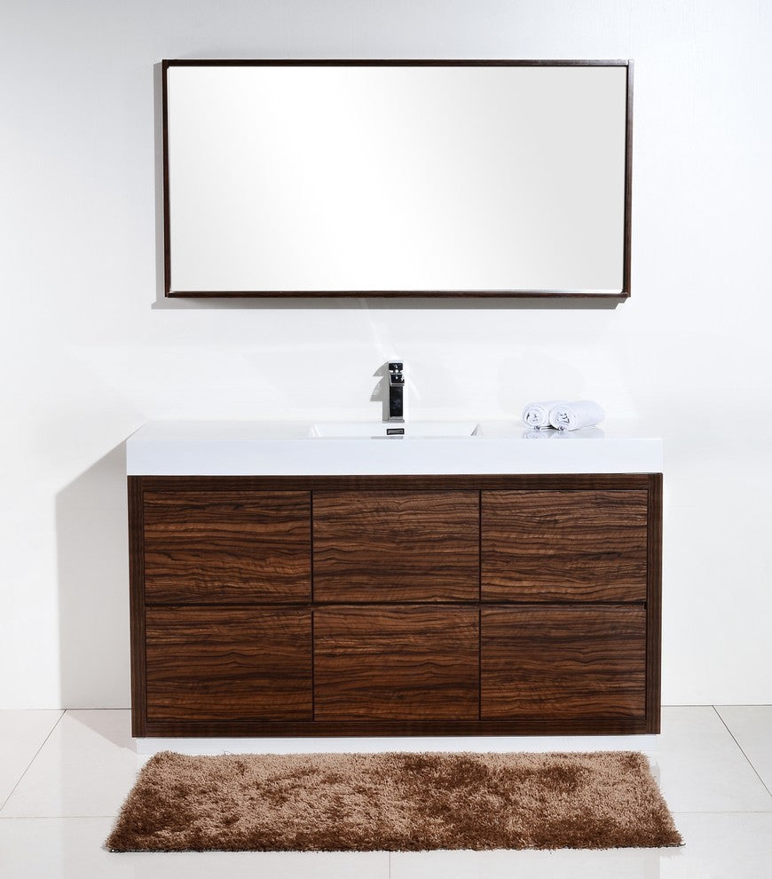 Bliss 60" Single Sink Walnut Free Standing Modern Bathroom Vanity