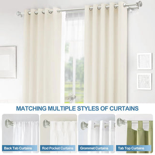 Fluted Ball Adjustable Double Curtain Rod Set, 5/8", Pewter, 48"-84"