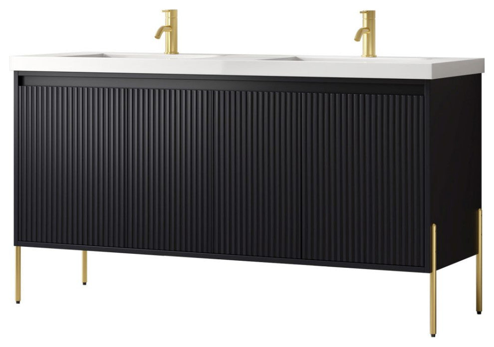 Flutie 60" Bathroom Vanity Set, Charcoal, Double White Sink