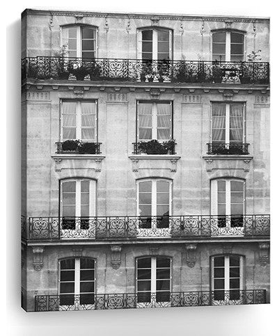 20" x 16" Balcony View Black and White Photo Real Canvas Wall Art