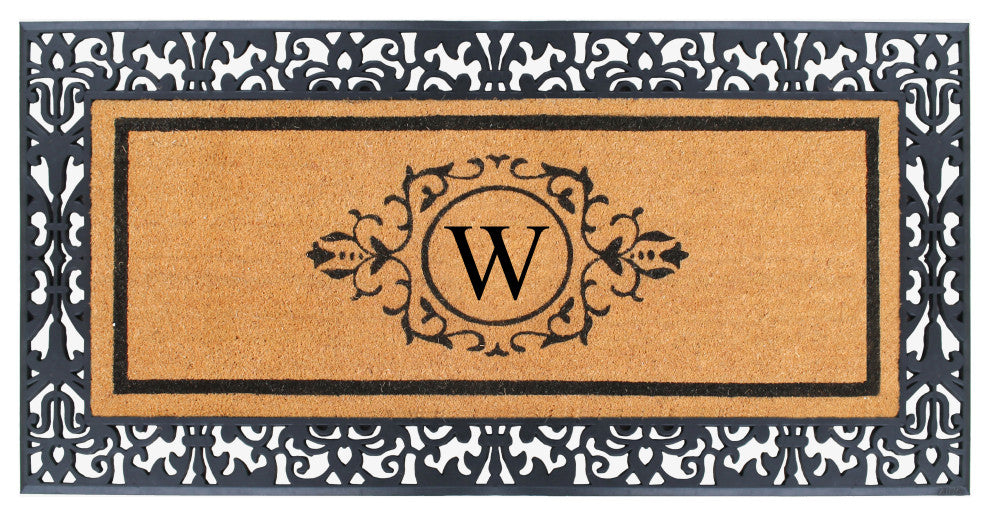 A1HC Paisley Rubber & Coir Outdoor Durable Monogrammed Doormat, 30"X60", Black,