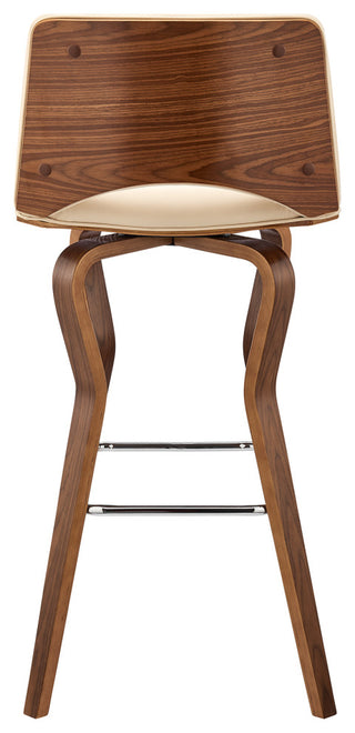 Gerty 30" Swivel Cream Faux Leather and Walnut Wood Bar Stool