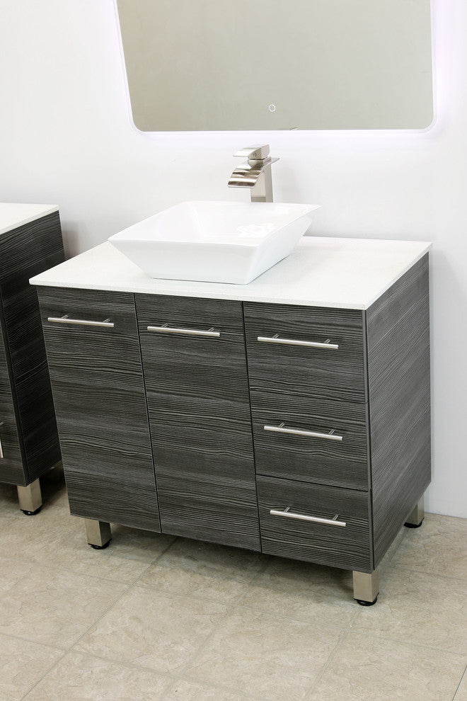 Windbay 48" Free Standing Vanity, Dark Grey, White Stone Flat Countertop
