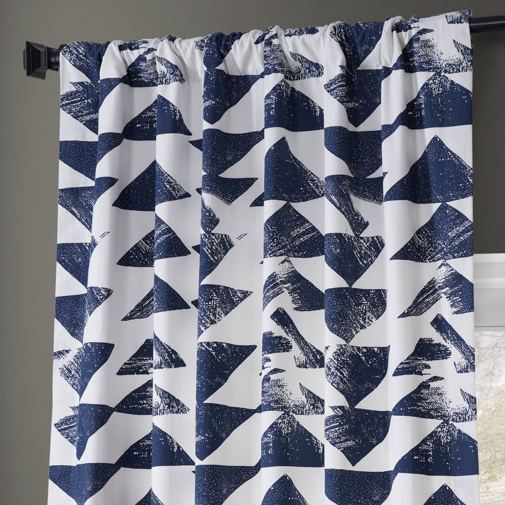 Traid Printed Cotton Twill Curtain, Indigo, 50"x108"