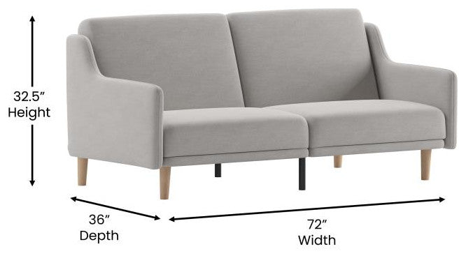 Delphine Premium Convertible Split Back Sofa Futon with Curved Armrests, Gray