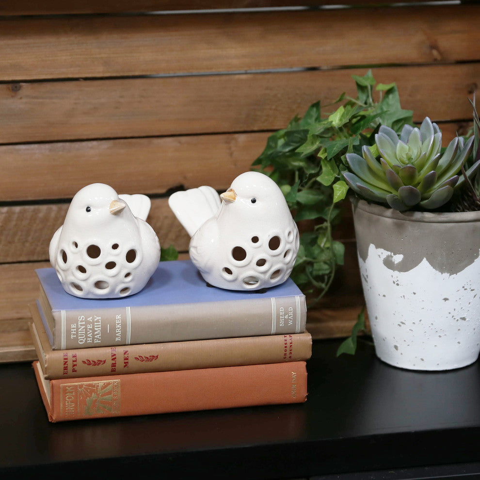 Porcelain Bird Figurines, 2-Piece Set, White