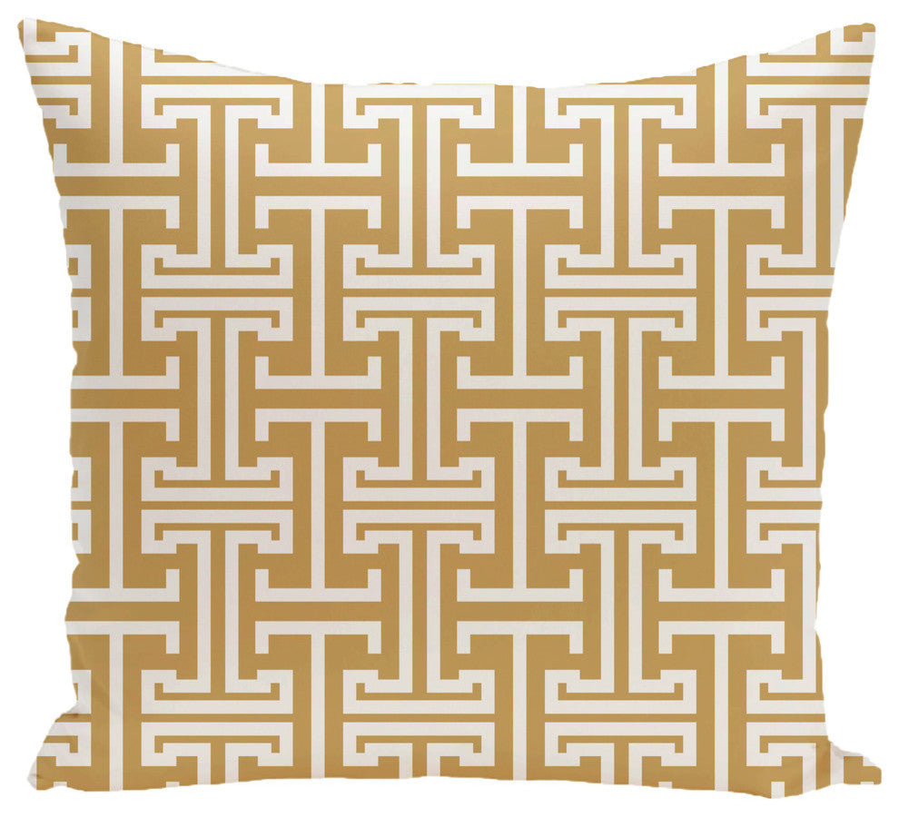 Greek Isles Geometric Print Pillow, Dijon, 16"x16"