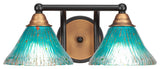 Paramount 2-Light Bath Bar, Matte Black & Brass, 7" Teal Crystal Glass