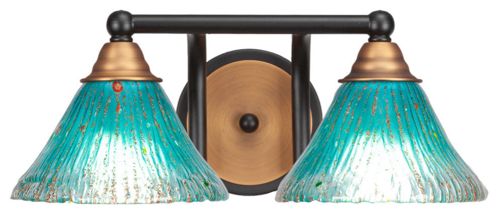 Paramount 2-Light Bath Bar, Matte Black & Brass, 7" Teal Crystal Glass