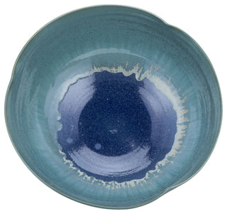 Swirl Bowl Blue Green Reaction Glazed Small