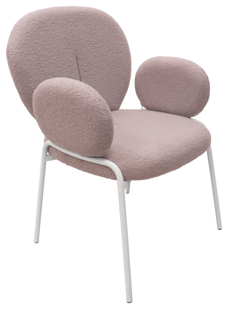 Celestial Boucle Dining Chairs With Arms, White Iron Legs, Grey