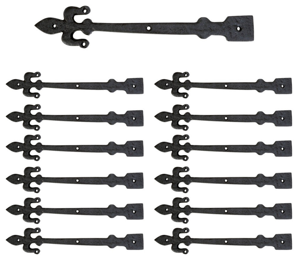 Decorative Door Strap Dummy Hinge 12" Fleur De Lis Antique Rustic Pack of 12