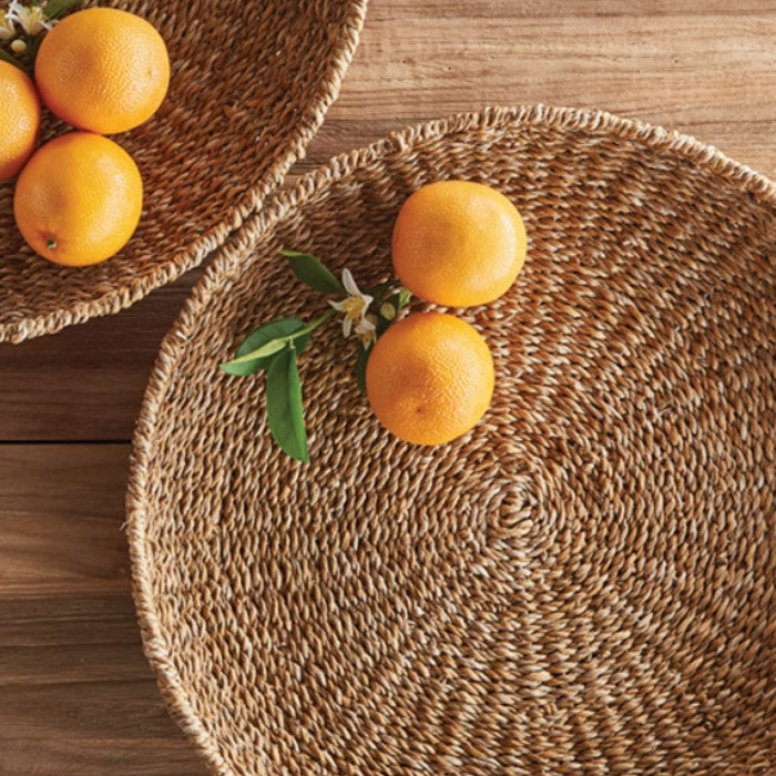 Set of 3 Round Woven Sea Grass Tray Baskets Natural Decorative Bowls 22 20 18 in