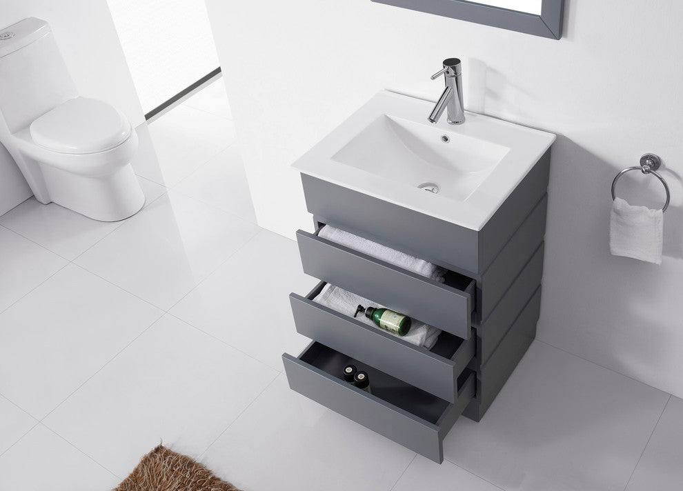Bruno 24" Single Bathroom Vanity Set, Gray, Brushed Nickel Faucet