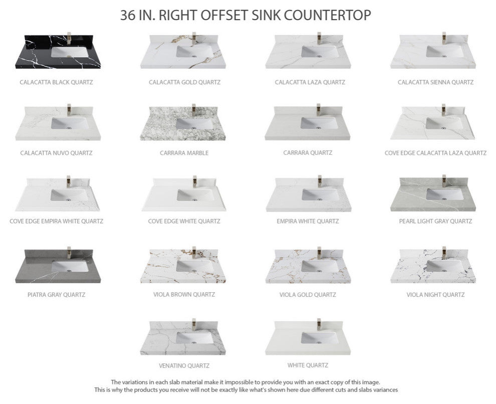 Elizabeth Oak 36" Right Offset Sink Vanity, White 2" Calacatta Sienna