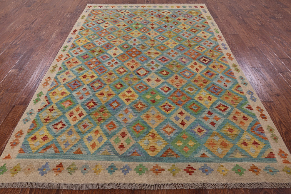 6' 8" X 9' 8" Kilim Flat Weave Reversible Rug Q8283