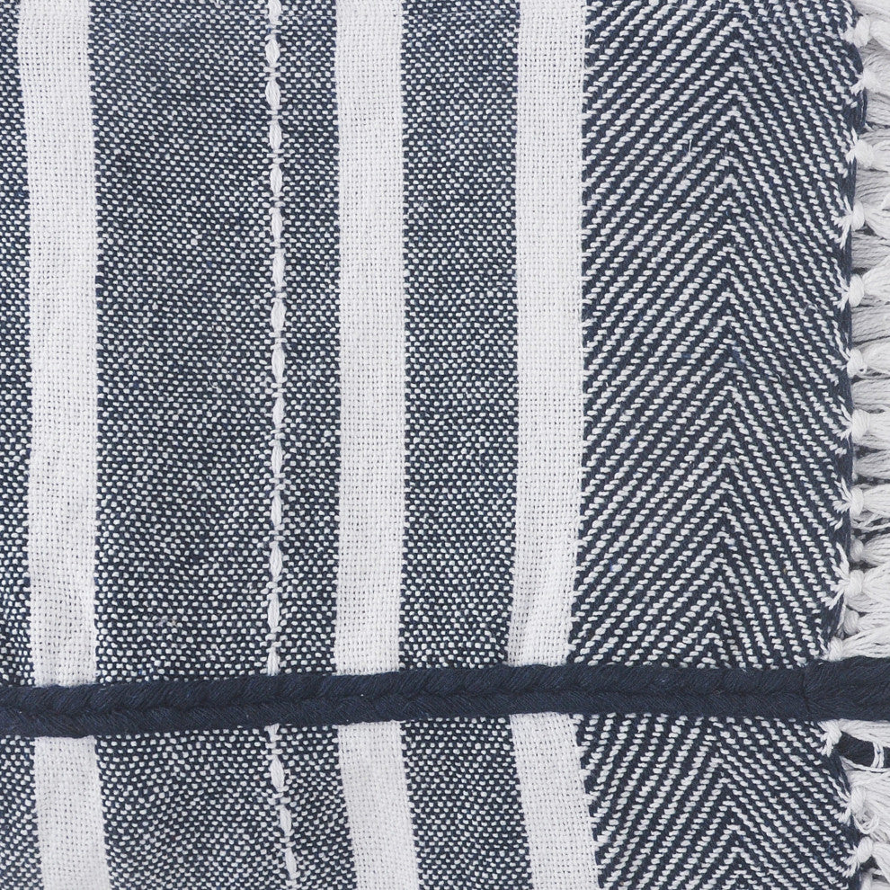 Horizontal Striped and Textured Throw Blanket with Fringe