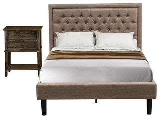 2Pc Set, 1 Platform Bed Frame Dark Khaki, Headboard, 1 Nightstand, Black Legs