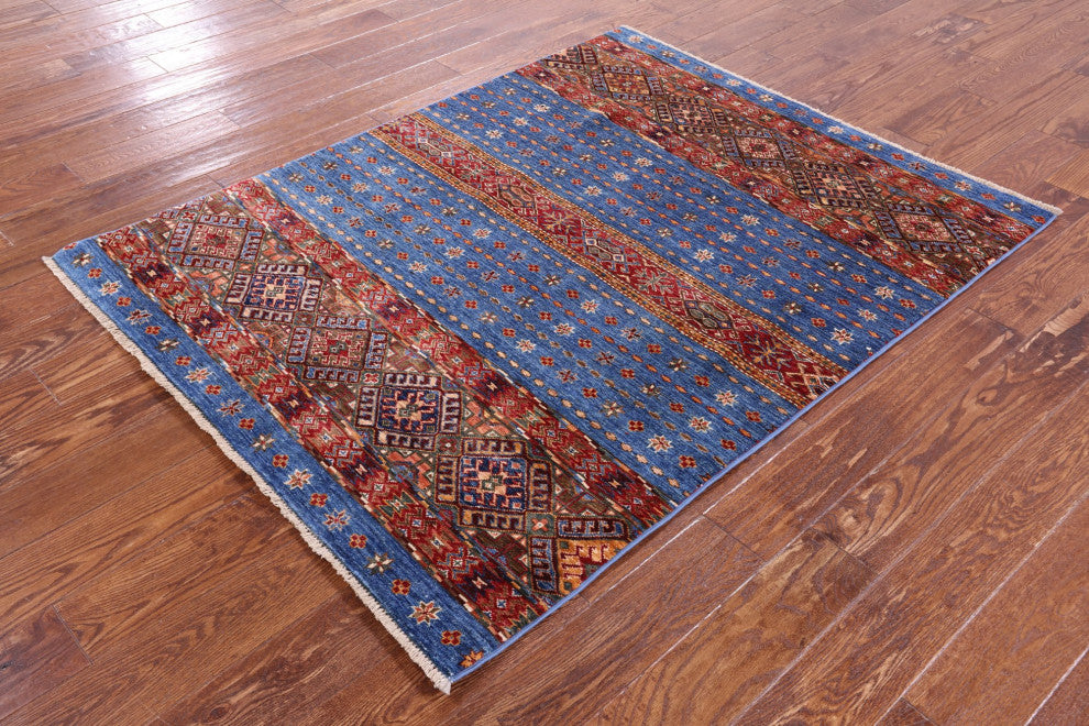 4' 3" X 5' 5" Super Kazak Khorjin Hand Knotted Rug Q11065