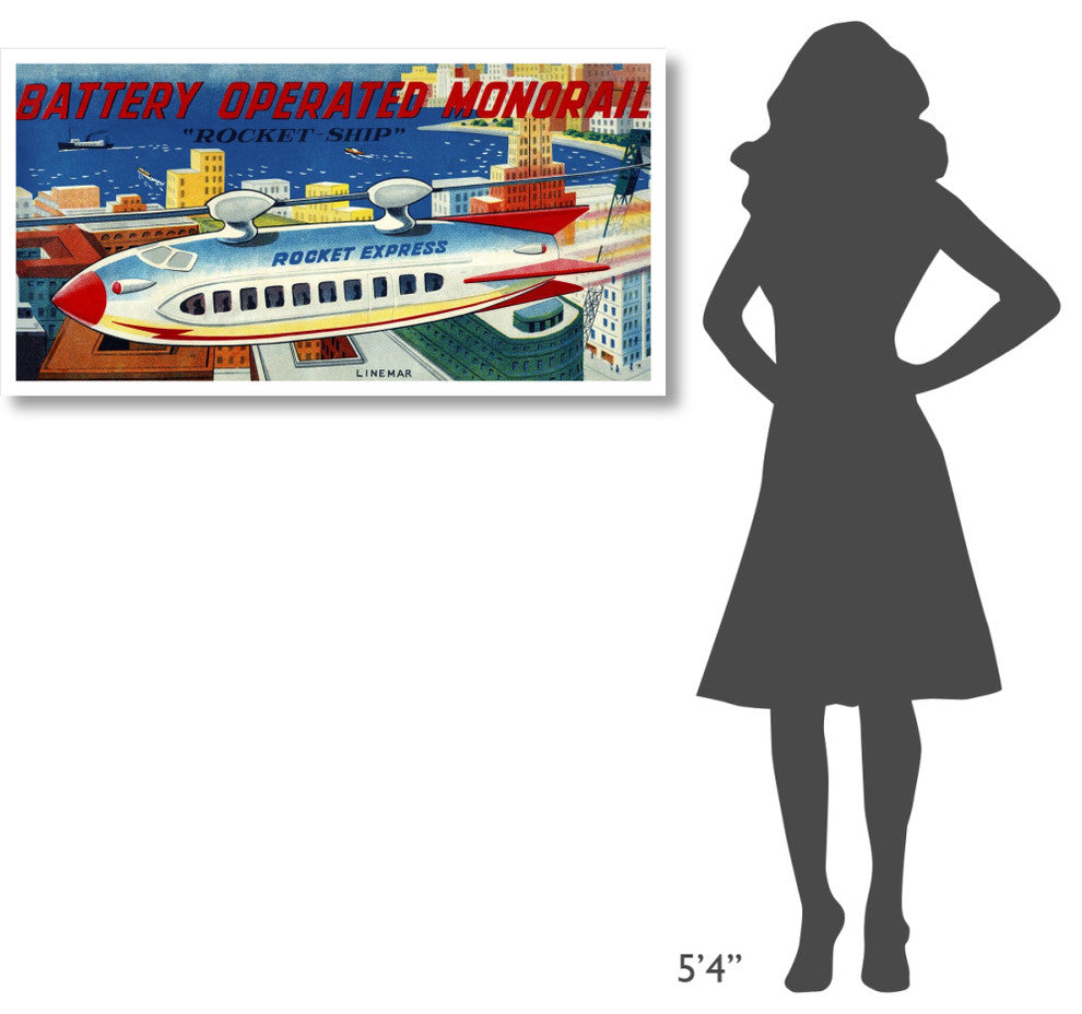 "Battery Operated Monorail "Rocket Ship" Print by Retrorocket, 46"x24"
