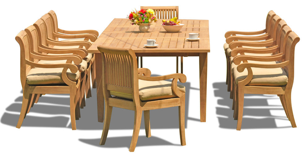 13-Piece Set, 122" X-Large Table, 12 Giva Chairs, Sunbrella Cushion, Burgundy