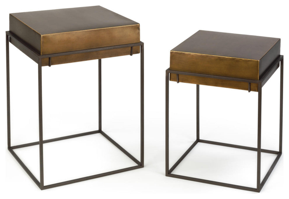 Metal Convertible Side Tables Set of 2, Burnished Gold
