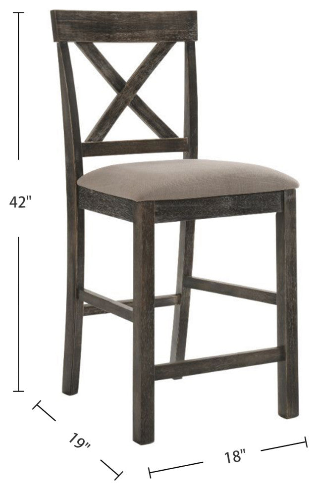 Set of 2 Tan Linen Counter Height Chair, Weathered Gray
