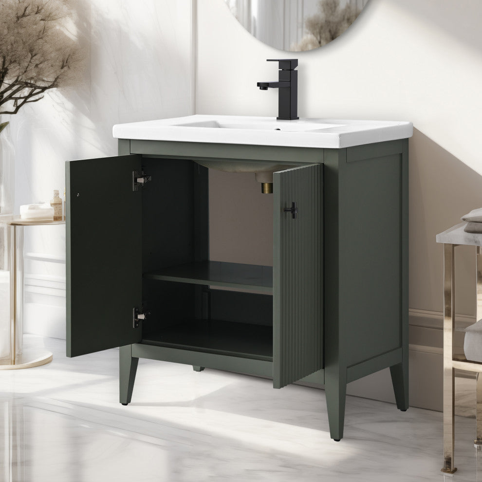 Vanity Art Freestanding Vanity, Vintage Green, 30", Single Sink, Matte Black