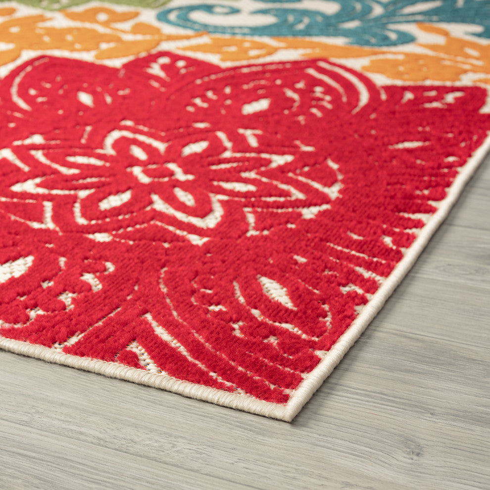 Omalley Modern Floral Area Rug, Multi-Color, 5'3" X 7'3"