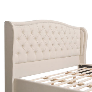 Fontana Wingback Upholstered Platform Bed Frame, Sky Neutral Beige Polyester, King