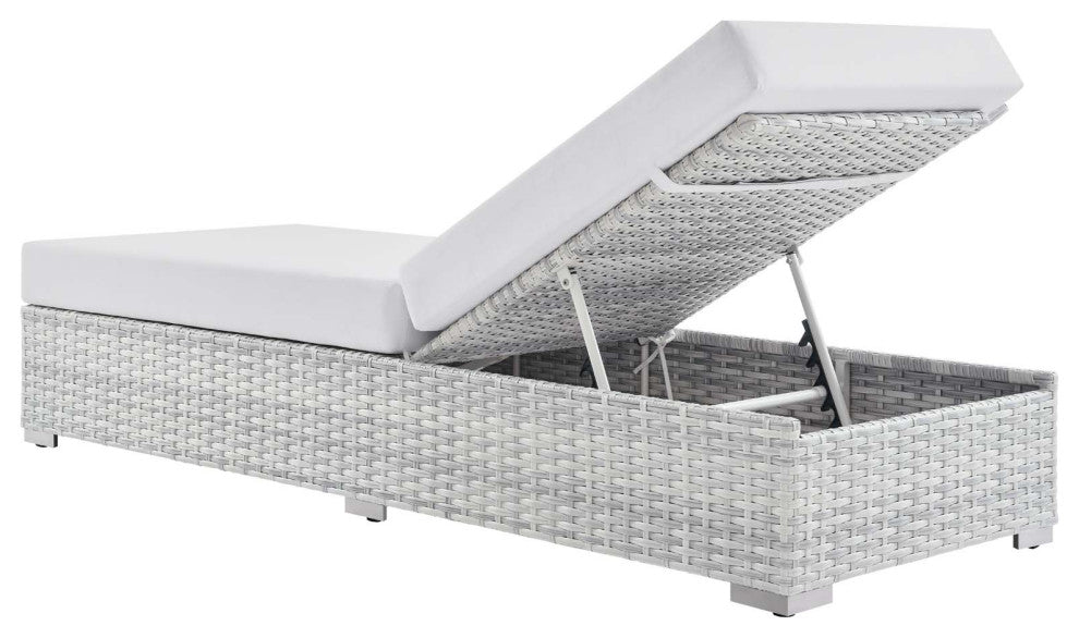 Lounge Chair Chaise, Rattan, Wicker, Gray White, Modern, Outdoor Patio Cafe