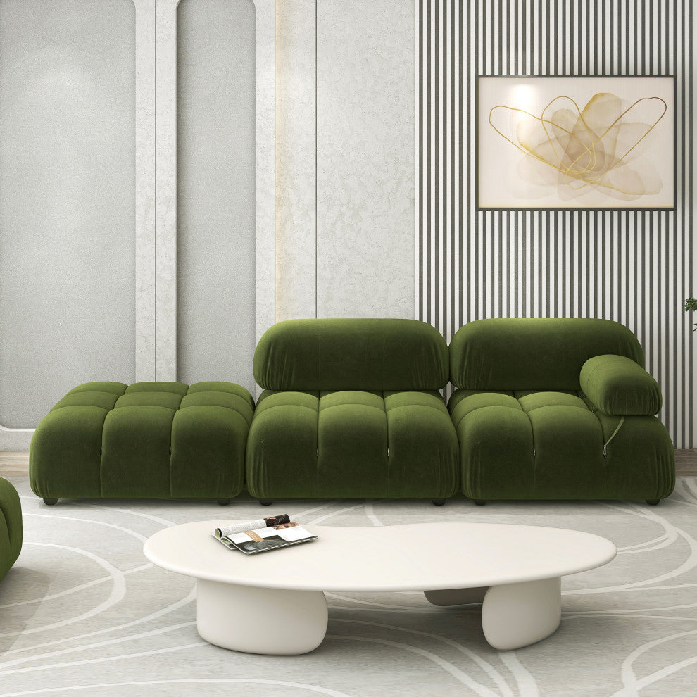 Marcel 109.5" Post-Modern Modular Chaise Sofa, Olive Green Performance Velvet