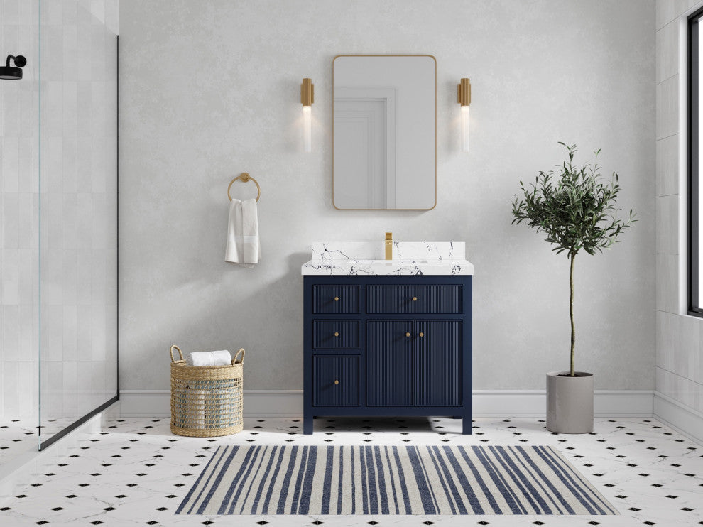 Sonoma 36" Center Sink Bath Vanity in Hale Navy Blue, 2" Viola Night