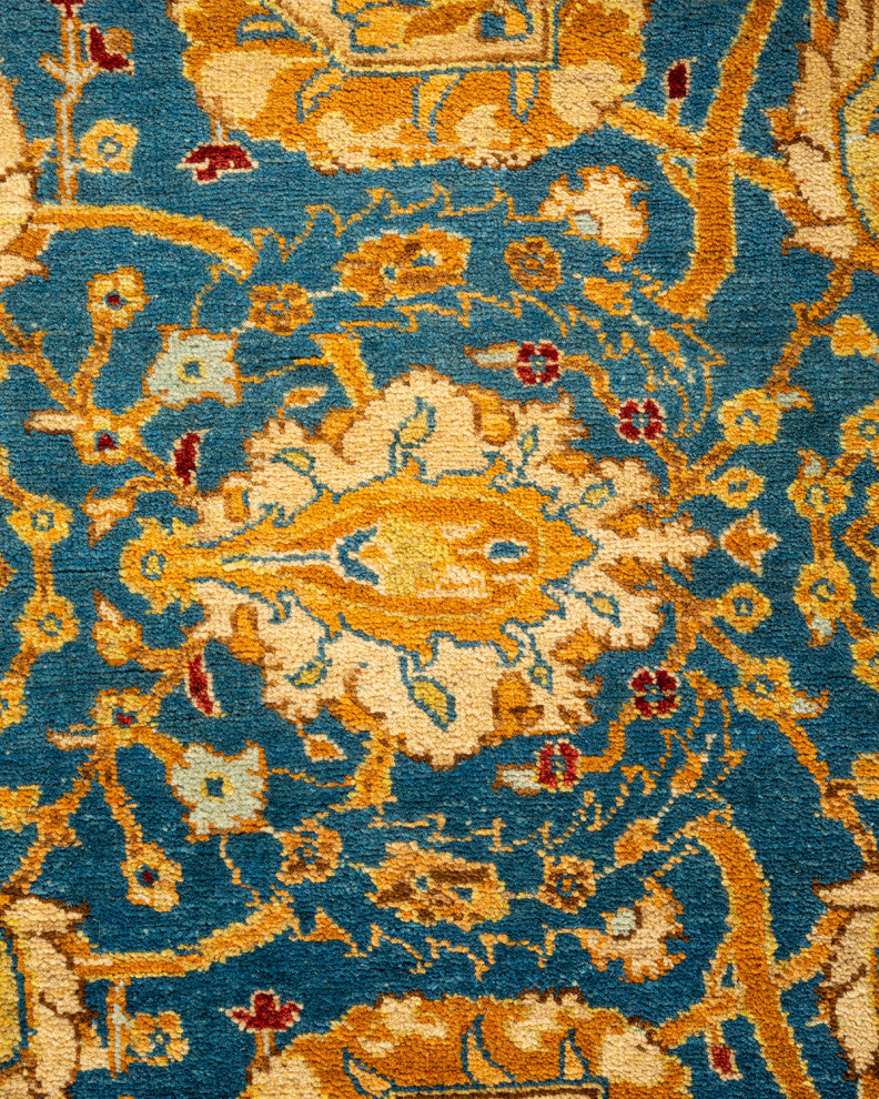 Ottoman, One-of-a-Kind Hand-Knotted Area Rug Blue, 2' 6" x 9' 5"
