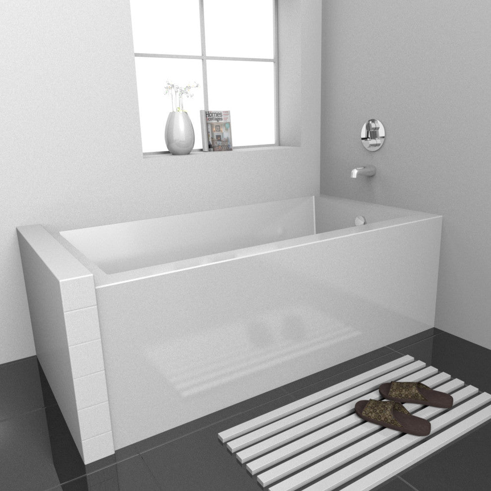 pSpace White Acrylic Bathtub, Smooth Integral Skirt 60"x30", Right Hand