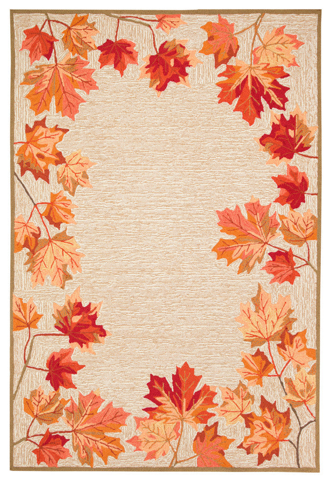 Ravella Falling Leaves Border Indoor/Outdoor Rug Natrl 8'3"x11'6"