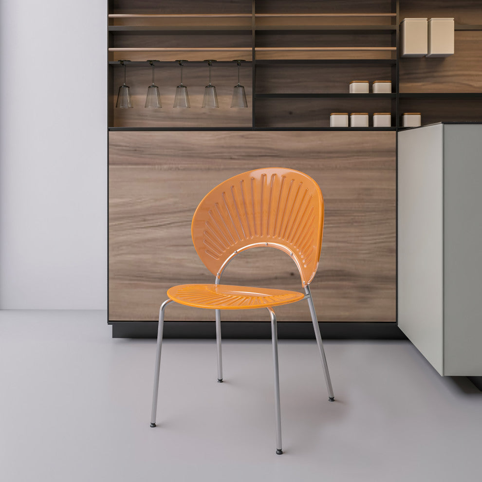 Opulent Plastic Dining Side Chair, Chrome Base Set of 2, Amber